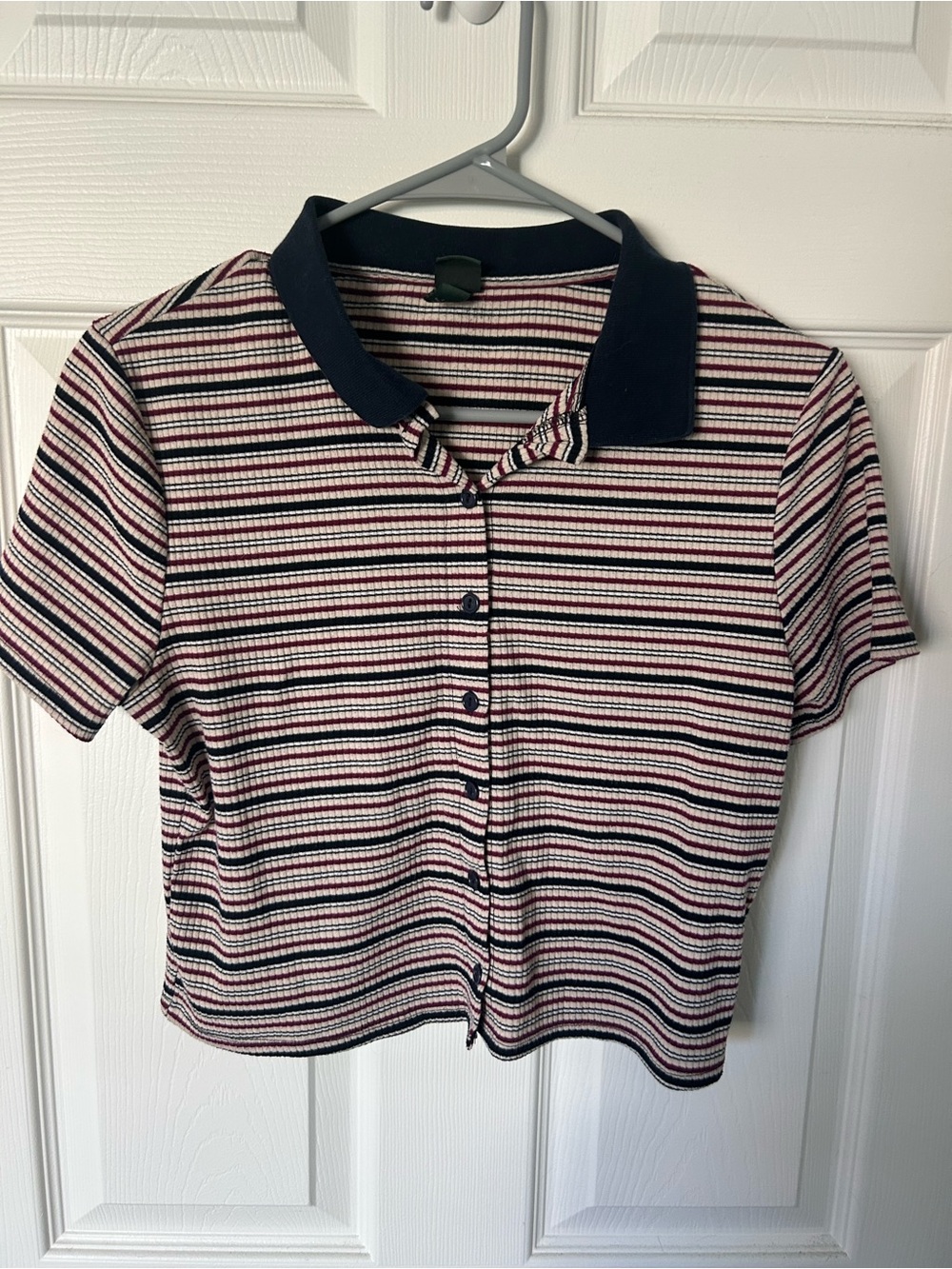 wild fable Striped Cropped Polo - Navy, Pink & White